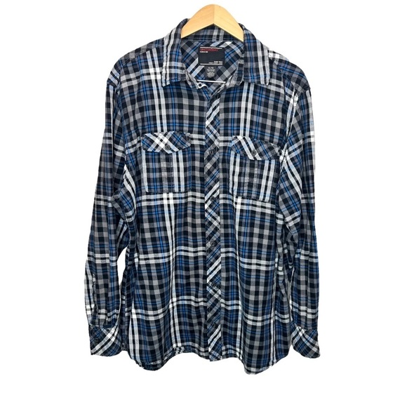 Union Bay Black, White & Blue Plaid Button Down Shirt 100% Cotton Size XL - Picture 1 of 6